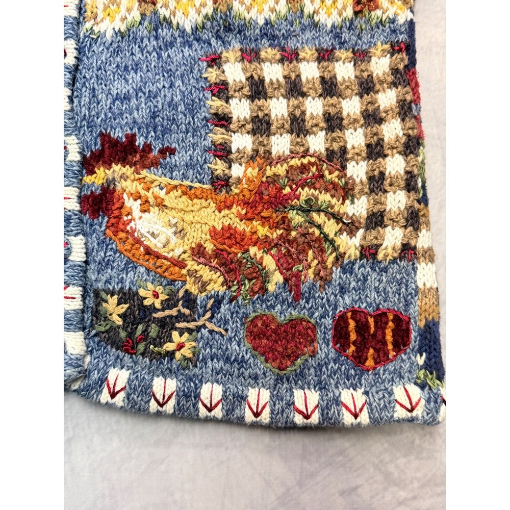 Vintage Chunky Sweater Farm Harvest Rooster Heavy Knit Cardigan sz L - Picture 5 of 12